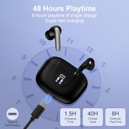 iHoto Samsung Earbuds Wireless Bluetooth Ear Buds for Galaxy A17 A16 5G Z Fold7 Z Flip7 FE A36 A56 A26 S25 Ultra, Waterproof Headphones in-Ear Earphones with Mic 48H Earpods with LED Display Charging Case - Image 3