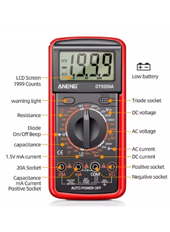 EHOME Multimeter,AC/DC Digital Display Multimeter High Accuracy Buzzing Overload Protection Voltmeter Ammeter(red and black) - Image 3