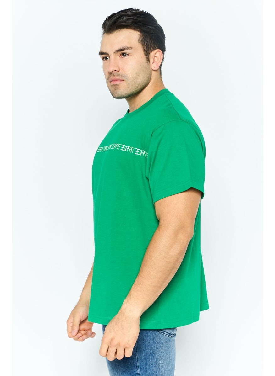 ESPRIT - Men Crew Neck Short Sleeve Brand Logo T Shirt, Green - Image 1
