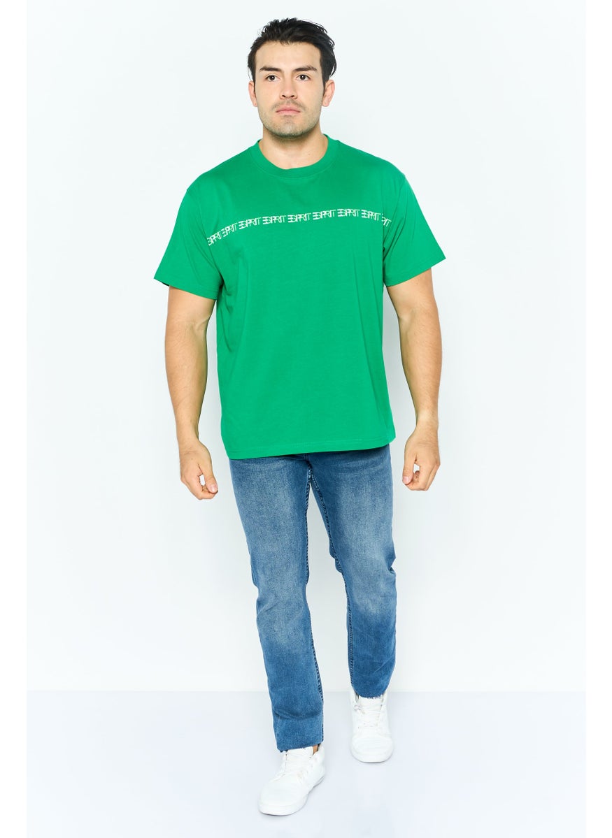 ESPRIT - Men Crew Neck Short Sleeve Brand Logo T Shirt, Green - Image 1