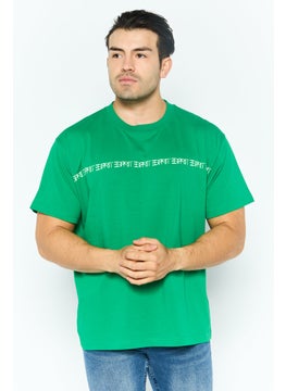 Men Crew Neck Short Sleeve Brand Logo T Shirt, Green
