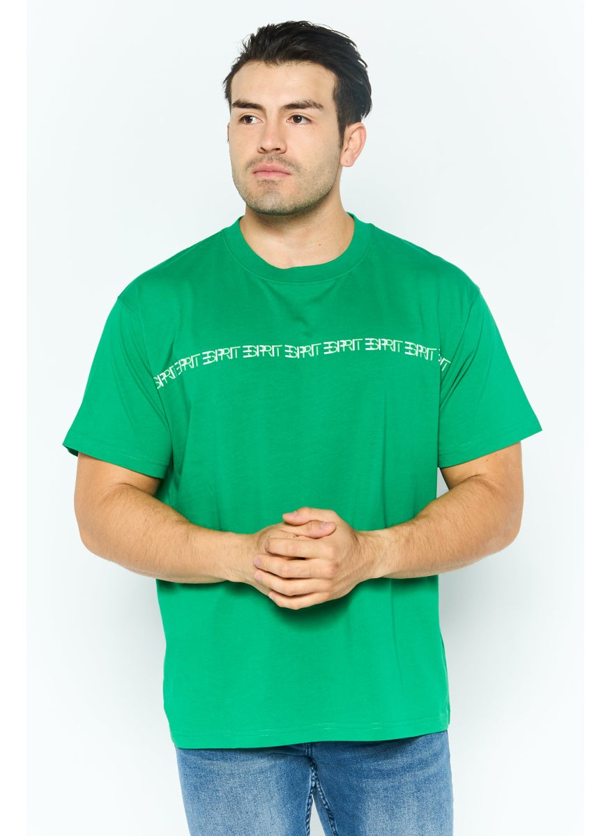 ESPRIT - Men Crew Neck Short Sleeve Brand Logo T Shirt, Green - Image 1