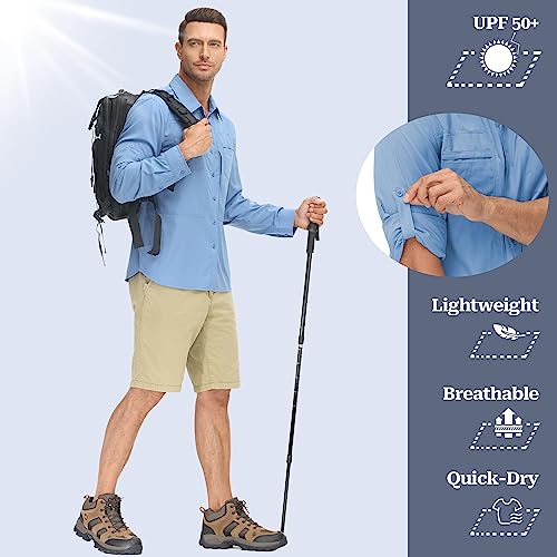 Satankud Men's Sun Protection Fishing Shirt Long Sleeve UPF50+ Travel Work Button Down Shirts with Zipper Pocket (MistBlue,Medium) - Image 4