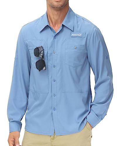Satankud Men's Sun Protection Fishing Shirt Long Sleeve UPF50+ Travel Work Button Down Shirts with Zipper Pocket (MistBlue,Medium) - Image 2