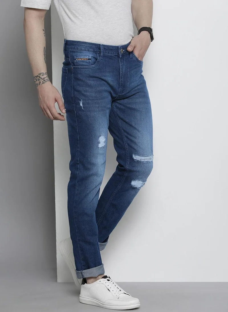 The Indian Garage Co  Men Slim Fit Solid Mid-Rise Stretchable Jeans for Men | Best Price UAE