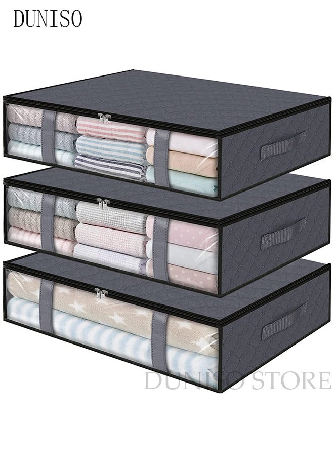 DUNISO - 3 Pieces Foldable Fabric Closet Storage Organizer Foldable Closet Drawer Storage Box With Clear Window Home Wear-resistant Storage Box Fabric Cubby Storage Basket Cube Storage Bin for Clothes - Image 1