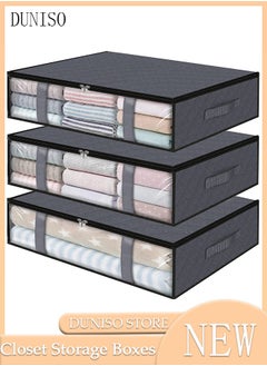 DUNISO 3 Pieces Foldable Fabric Closet Storage Organizer Foldable Closet Drawer Storage Box With Clear Window Home Wear-resistant Storage Box Fabric Cubby Storage Basket Cube Storage Bin for Clothes  - Image 1
