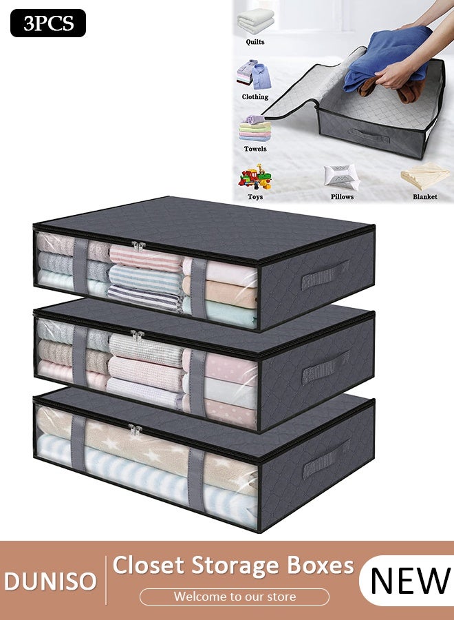 DUNISO 3 Pieces Foldable Fabric Closet Storage Organizer Foldable Closet Drawer Storage Box With Clear Window Home Wear-resistant Storage Box Fabric Cubby Storage Basket Cube Storage Bin for Clothes - Image 1