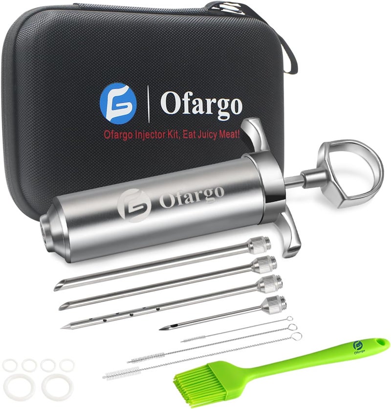 Ofargo Stainless Steel Meat Injector Syringe with 4 Marinade Needles and Travel Case for BBQ Grill Smoker, gifts for men dad husband in Thanksgiving Christmas day - Image 1