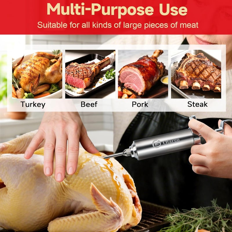 Ofargo Stainless Steel Meat Injector Syringe with 4 Marinade Needles and Travel Case for BBQ Grill Smoker, gifts for men dad husband in Thanksgiving Christmas day - Image 2