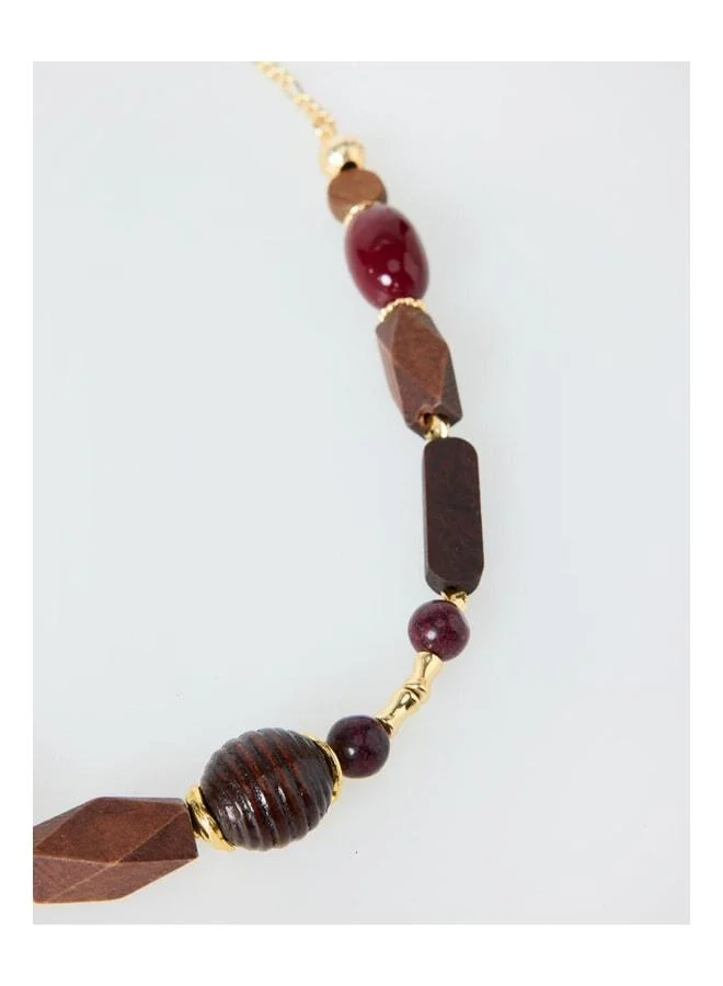 Jimmy Key  Brown Wooden Beaded Detailed Adjustable Necklace. for Women | Best Price UAE