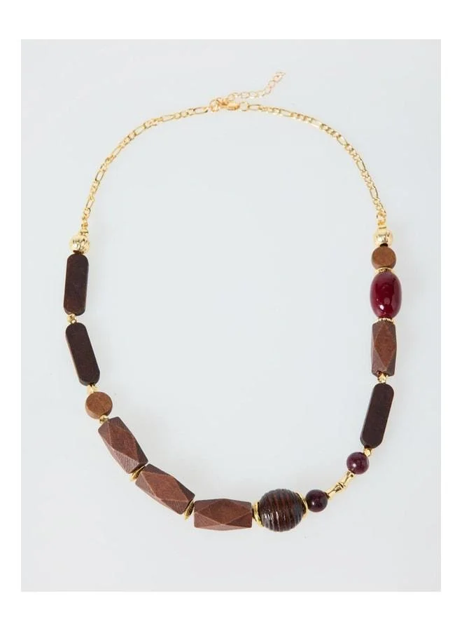 Jimmy Key  Brown Wooden Beaded Detailed Adjustable Necklace. for Women | Best Price UAE