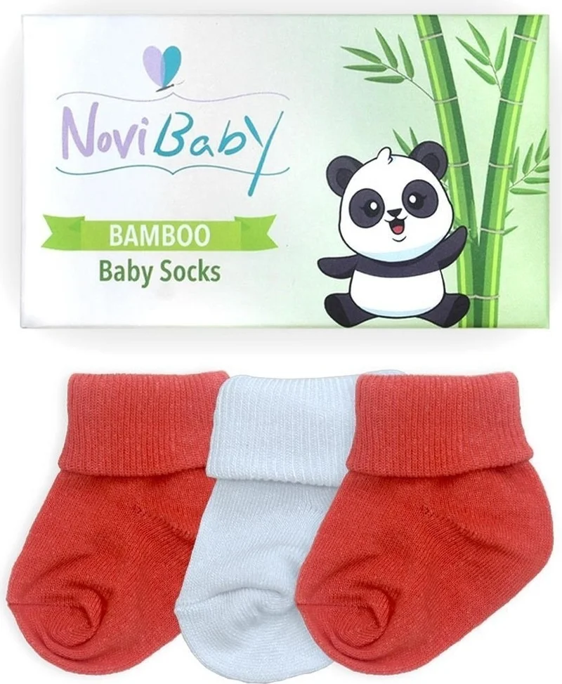 نوفيبيبي 3-Piece Bamboo Newborn Baby Socks White Orange
