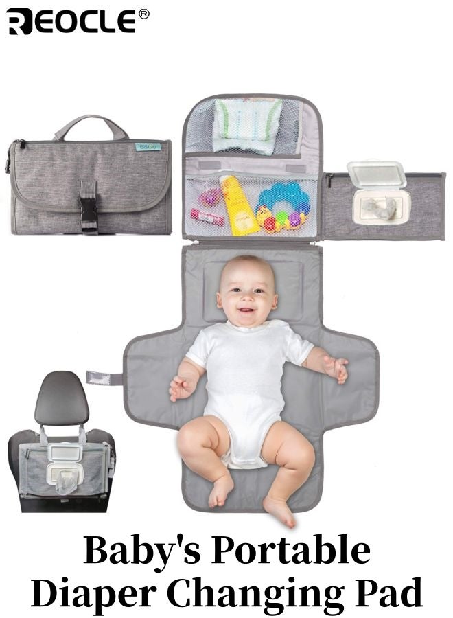 REOCLE Baby's Portable Diaper Changing Pad with Wipes Pocket and Smart Design Travel Changing Mat with Compact Fold for Infant On the Go Care - Image 1