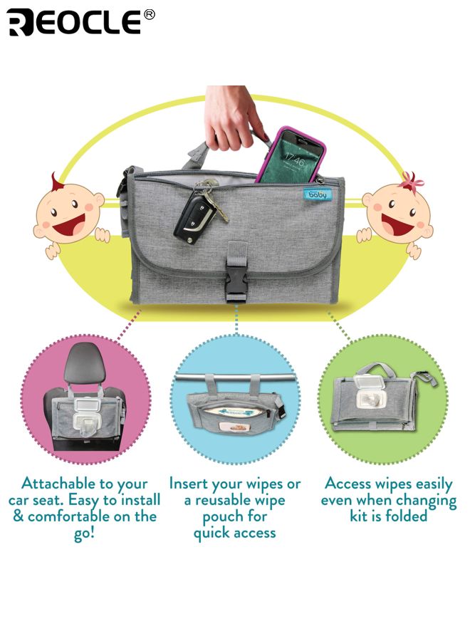 REOCLE Baby's Portable Diaper Changing Pad with Wipes Pocket and Smart Design Travel Changing Mat with Compact Fold for Infant On the Go Care - Image 4