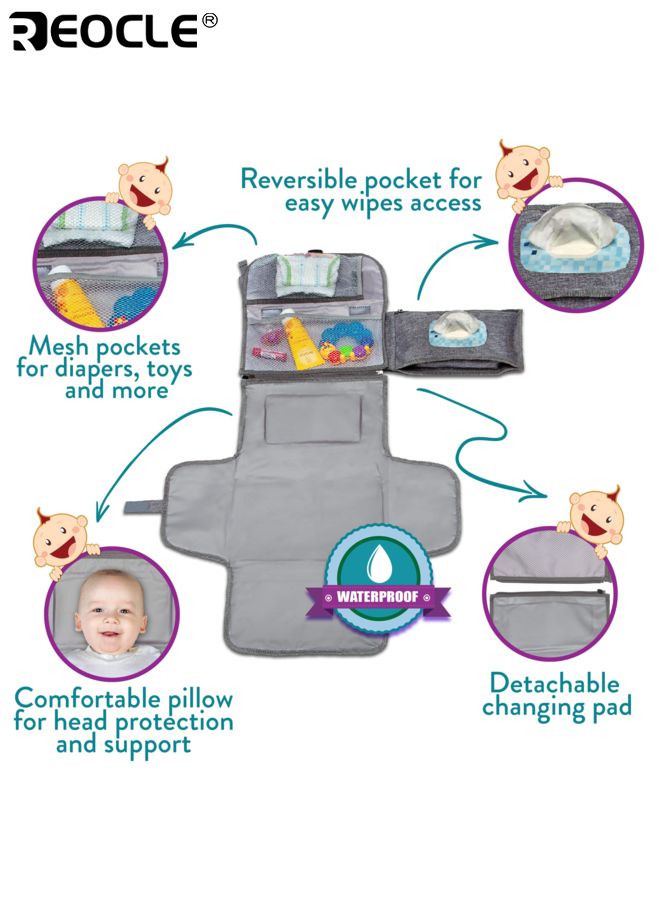 REOCLE Baby's Portable Diaper Changing Pad with Wipes Pocket and Smart Design Travel Changing Mat with Compact Fold for Infant On the Go Care - Image 3