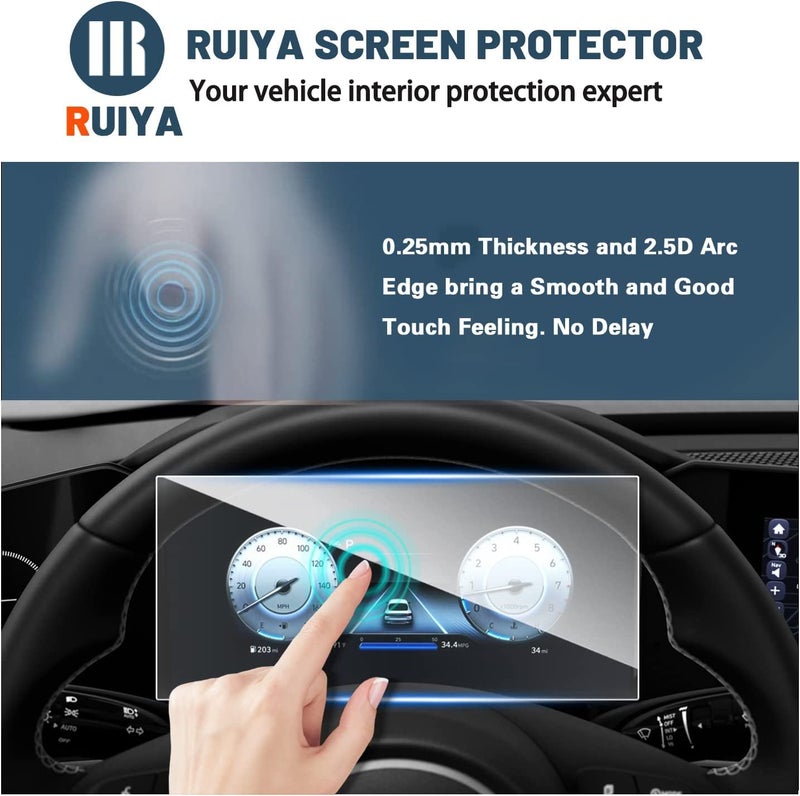 RUIYA حماية شاشة روييا 2025 هيونداي إيلانتر لملحقات هيونداي إيلانتر 2PCS زجاج مقسى 9HD متوافق مع هيونداي إيلانتر SE/SEL/Limited/N Line من 2021-2025 (10.25" GPS وغطاء لوحة القيادة) - Image 3