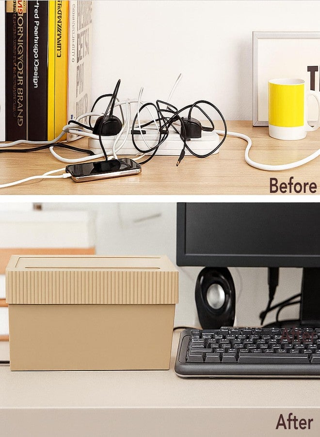 Soko Cable Management Box with Mobile Stand | Cords Hider & Surge Protector | Concealer for Power Strips, Router, Gadget Wires Storage Organizer Tray for Desk, Table - Home, Office - Beige - Image 4