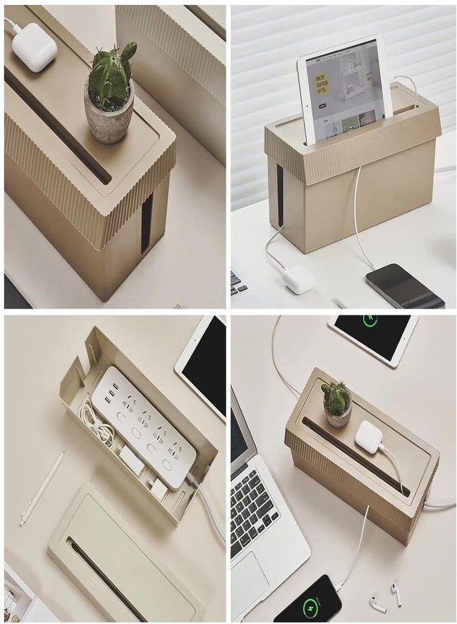 Soko Cable Management Box with Mobile Stand | Cords Hider & Surge Protector | Concealer for Power Strips, Router, Gadget Wires Storage Organizer Tray for Desk, Table - Home, Office - Beige - Image 5