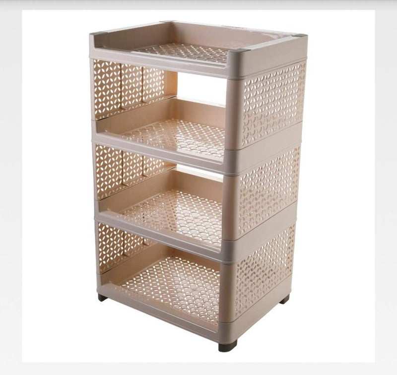 SR MALL Plastic Book Storage Display Rack Shelf Cabinet Unit Organizer for Living Room Bed Room Study Room Cream - Image 1