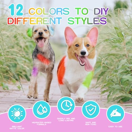 AOFEGRLT 12 Pack Dog Hair Color Dye Temporary Non-toxic Vibrant Colors Washable Pet Safe Paint for Dog Cat Animals - Image 4