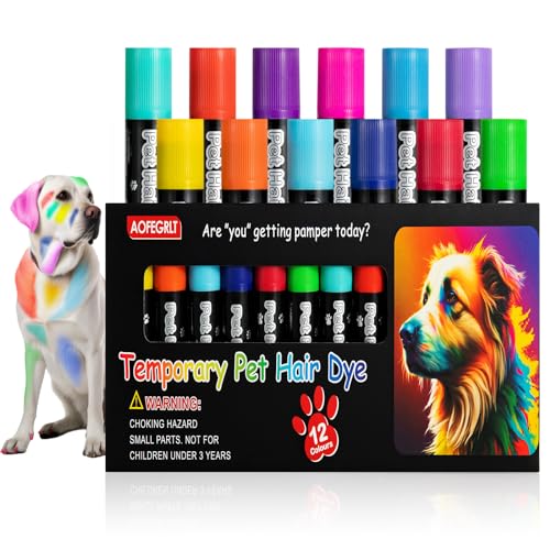 AOFEGRLT 12 Pack Dog Hair Color Dye Temporary Non-toxic Vibrant Colors Washable Pet Safe Paint for Dog Cat Animals - Image 1