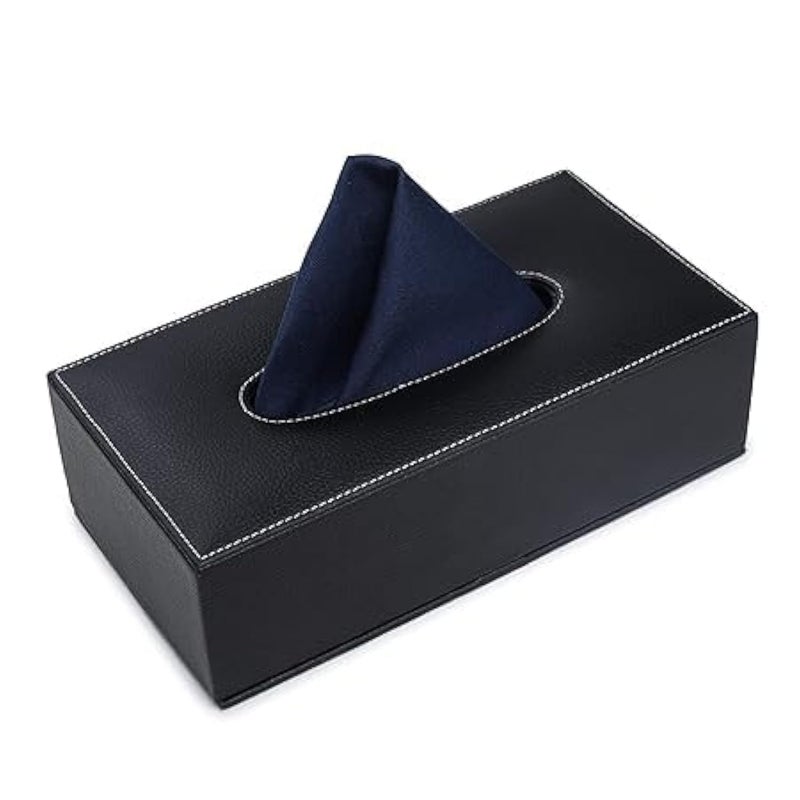 AZYEEA - Handcrafted Leather Tissue Holder for Car | Tissue Box Paper Napkin Holder | Dispenser Organizer for Car Hotel Home Gift Dinning Table - Black (Rectangle Black) - Image 1