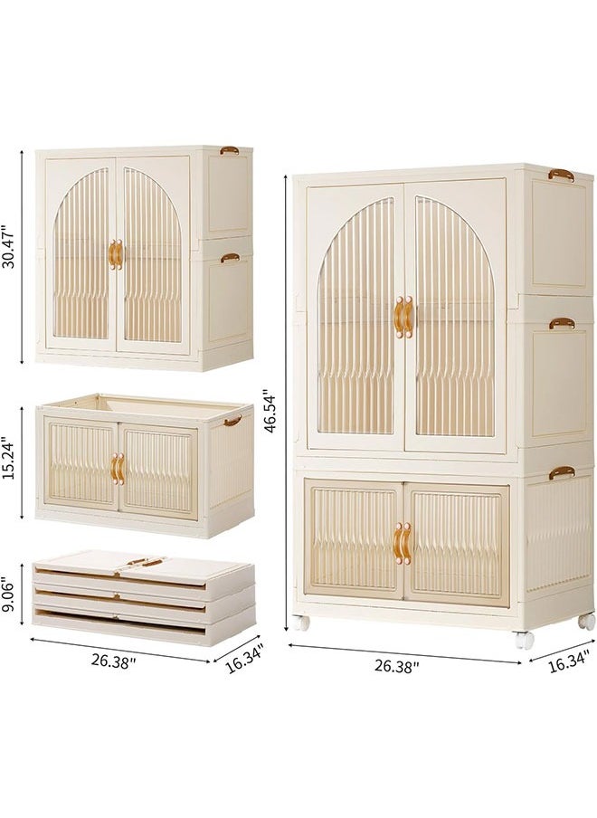 GoldenLike - Childrens Wardrobe,Baby Clothes Cabinet Collapsible Kids Closet Storage Organizer Bedroom Nursery Armoire Quick Install Toddler Dresser with Hanging Rod and Wheel(1 Hanging Area+1 Storage) - Image 1