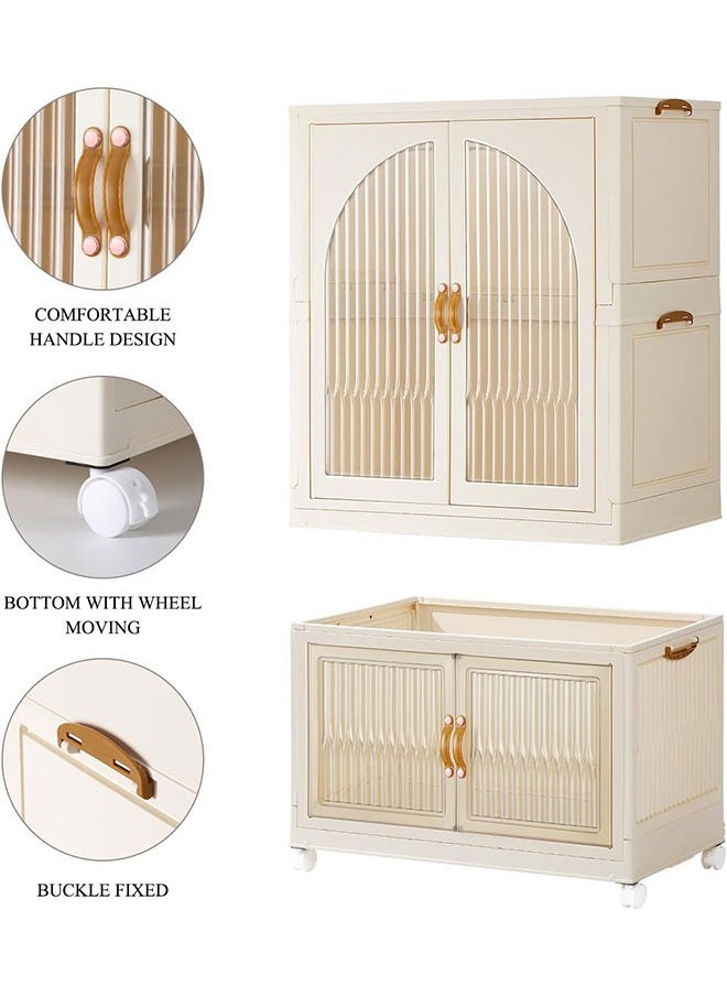 GoldenLike - Childrens Wardrobe,Baby Clothes Cabinet Collapsible Kids Closet Storage Organizer Bedroom Nursery Armoire Quick Install Toddler Dresser with Hanging Rod and Wheel(1 Hanging Area+1 Storage) - Image 1