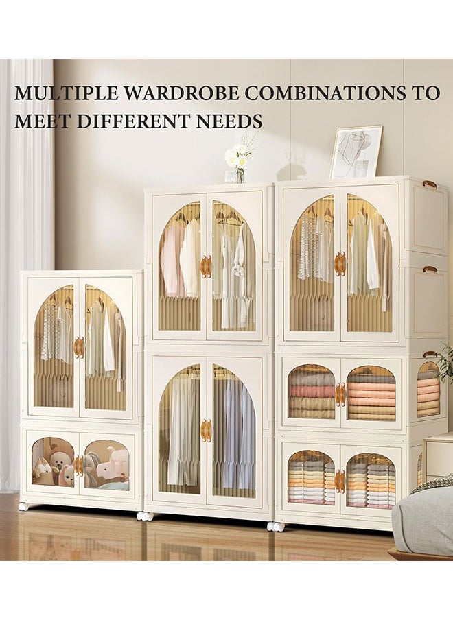 GoldenLike - Childrens Wardrobe,Baby Clothes Cabinet Collapsible Kids Closet Storage Organizer Bedroom Nursery Armoire Quick Install Toddler Dresser with Hanging Rod and Wheel(1 Hanging Area+1 Storage) - Image 1