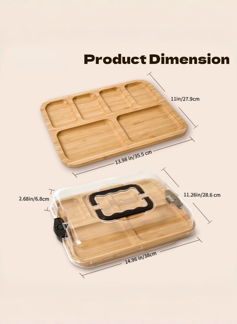Large Bamboo Serving Tray with Lid & Handle – Portable Food Presentation Board for Snacks, Fruits, Cheese & Appetizers, Ideal for Home & Outdoor Use - Image 2