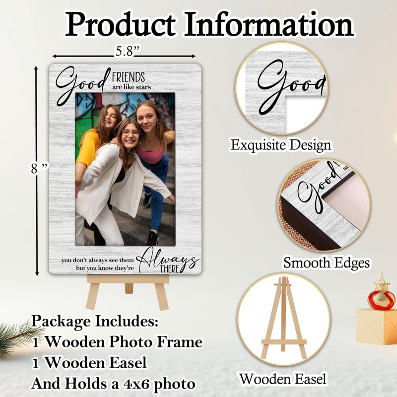 OXRUN Best Friends Picture Frame Gift, BFF Gifts Wooden Photo Frame with Easel, Display Photo Insert, 4x6 Picture Frame for Tabletop Display - A12 - Image 2
