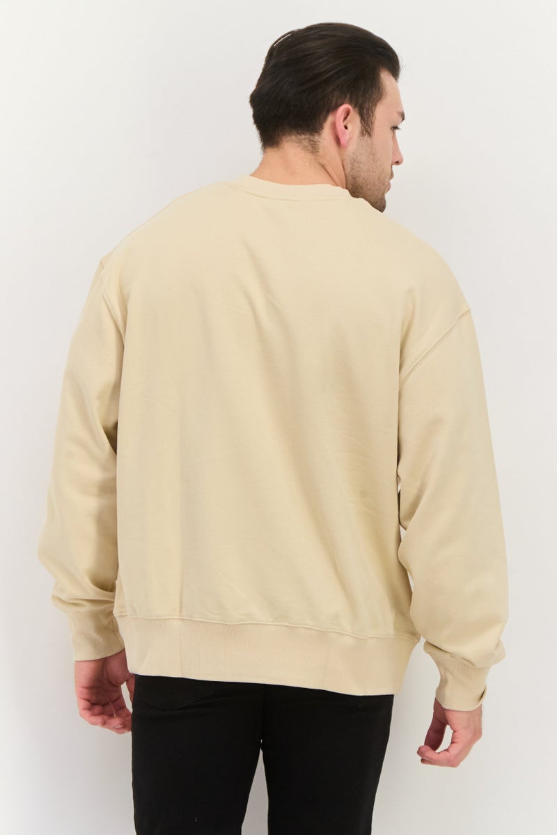 ESPRIT Men Crew Neck Long Sleeves Brand Logo Sweatshirt, Beige - Image 3