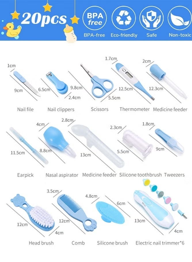 ZONBON New Baby Healthcare and Grooming Kit, 20 in 1 Baby Electric Nail Trimmer Set Newborn Nursery Health Care Set for Newborn Infant Toddlers Baby Boys Girls Kids 0-3 Years (Blue) - Image 2