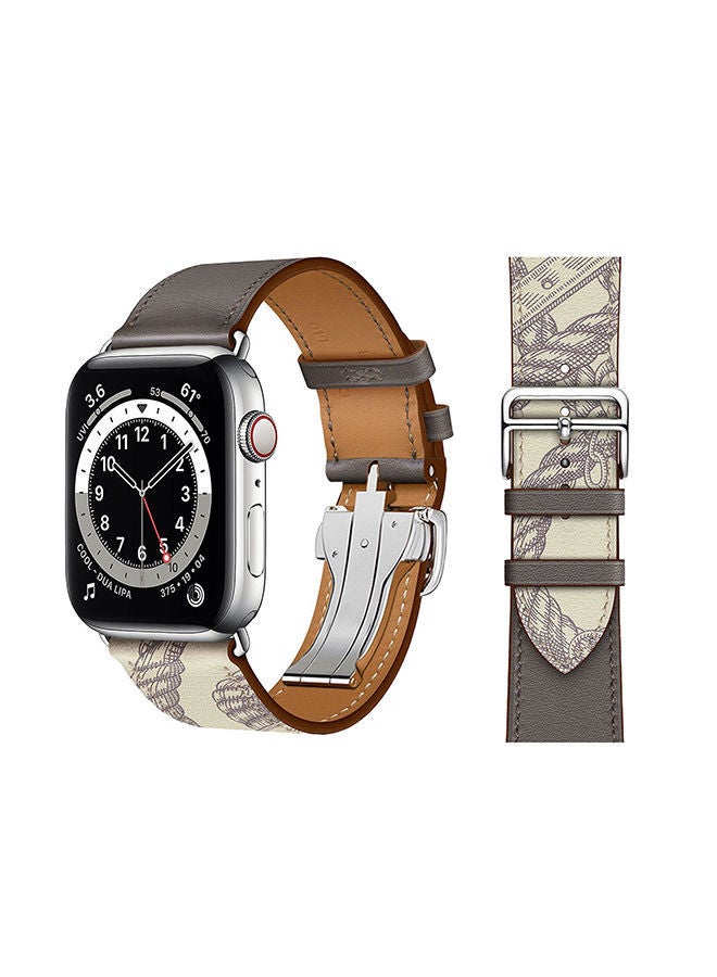 نيبمينينت سوار بديل من الجلد الأصلي لساعة يد أبل سيريس 6/Se/5/4/3/2/1 لون رمادي بيتون
