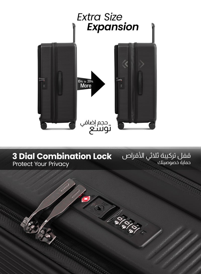 PARAJOHN FRONTARA Series Set of 2 Luggage| Small 10KG & Large 30KG ABS+Polycarbonate 8 Wheel Trolley Hardsided Travel Suitcase - BLACK  - Image 5