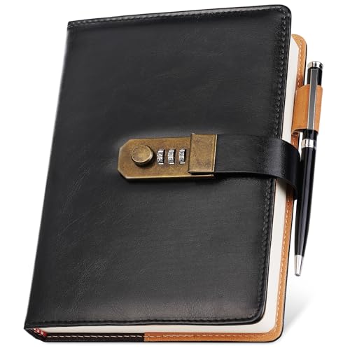 Nicpro Diary with Lock A5 PU Leather Journal with Lock Metal Pen 260 Pages Password Notebook for Men and Women Vintage Daily Journal for Travel Note Take Plans Organize 86 x 58 in - Image 1