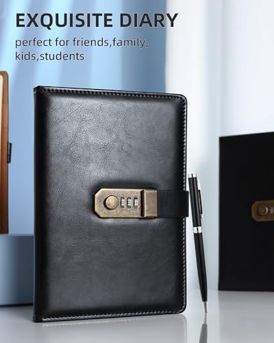 Nicpro Diary with Lock A5 PU Leather Journal with Lock Metal Pen 260 Pages Password Notebook for Men and Women Vintage Daily Journal for Travel Note Take Plans Organize 86 x 58 in - Image 3