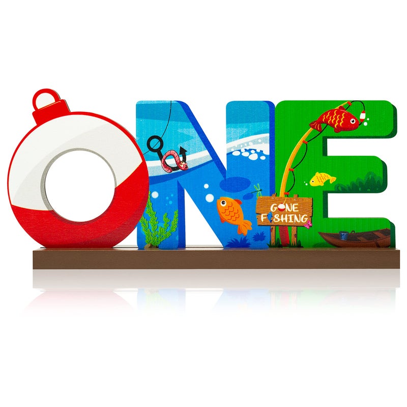 Haooryx Fishing One Table Wooden Centerpiece One Year Old Baby Boys Birthday Party Letter Sign Table Decoration Summer Fishing Theme Party Supplies 1st Birthday Baby Shower Photo Props Decor - Image 2