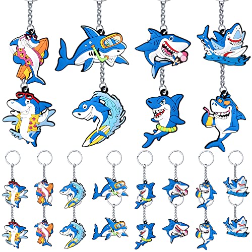 MTLEE 24 Pcs Shark Keychains Bulk Cute Shark Key Ring for Backpacks Under The Sea Party Favors Summer Ocean Sea Birthday Party Supplies Decorations Kids School Prizes Rewards Set Gifts 8 Style - Image 1