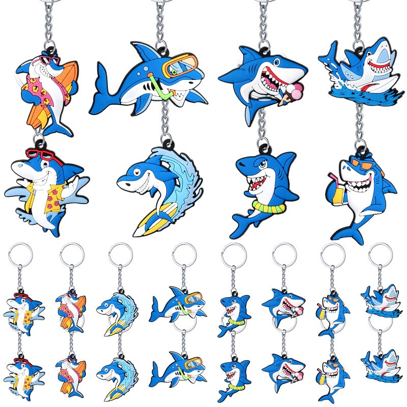 MTLEE 24 Pcs Shark Keychains Bulk Cute Shark Key Ring for Backpacks Under The Sea Party Favors Summer Ocean Sea Birthday Party Supplies Decorations Kids School Prizes Rewards Set Gifts 8 Style - Image 3