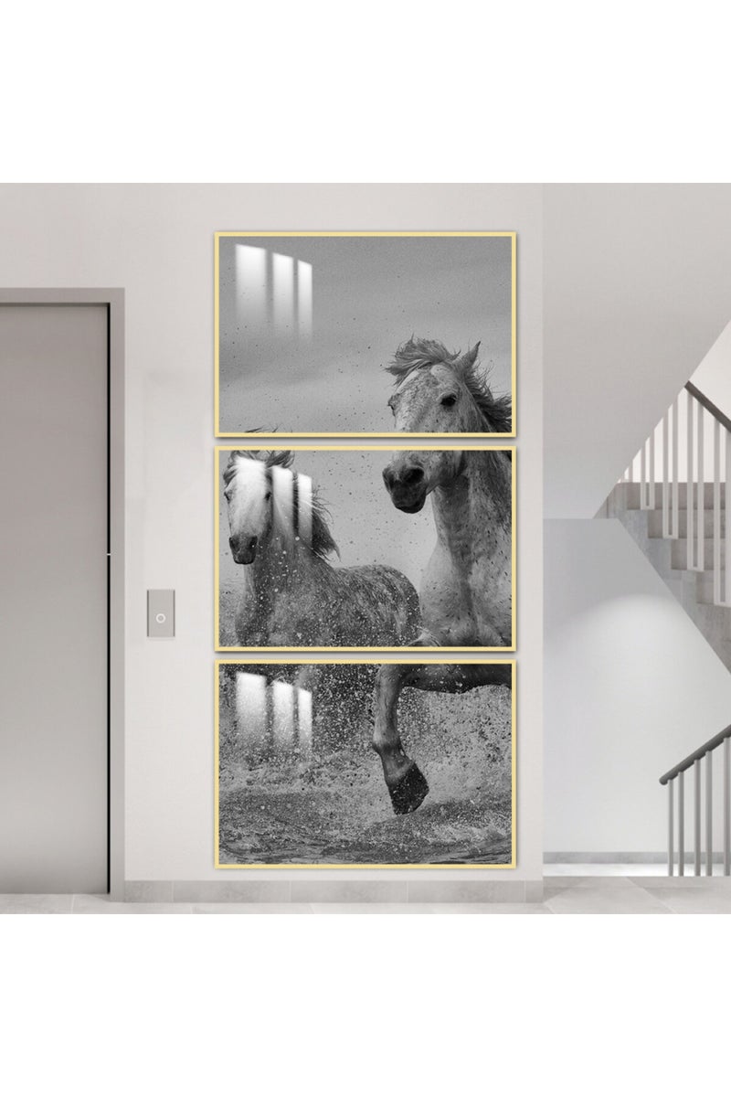 Marktna Three wooden wall painting with a frame and a clear acrylic layer - Image 1