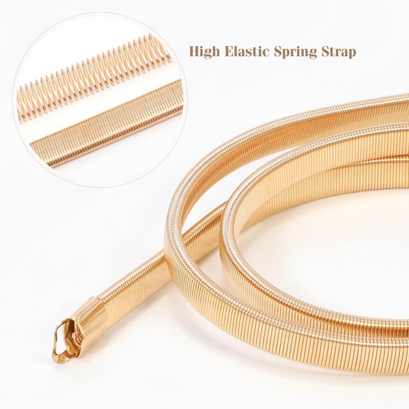 VONMELLI Skinny Elastic Metal Cinch Belt for Dress Stretch Thin Waist Belt for Women Gold Tone L - Image 4