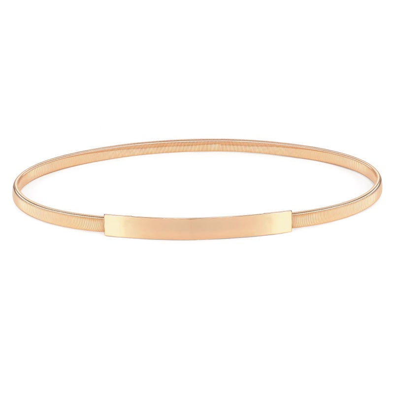 VONMELLI Skinny Elastic Metal Cinch Belt for Dress Stretch Thin Waist Belt for Women Gold Tone L - Image 1