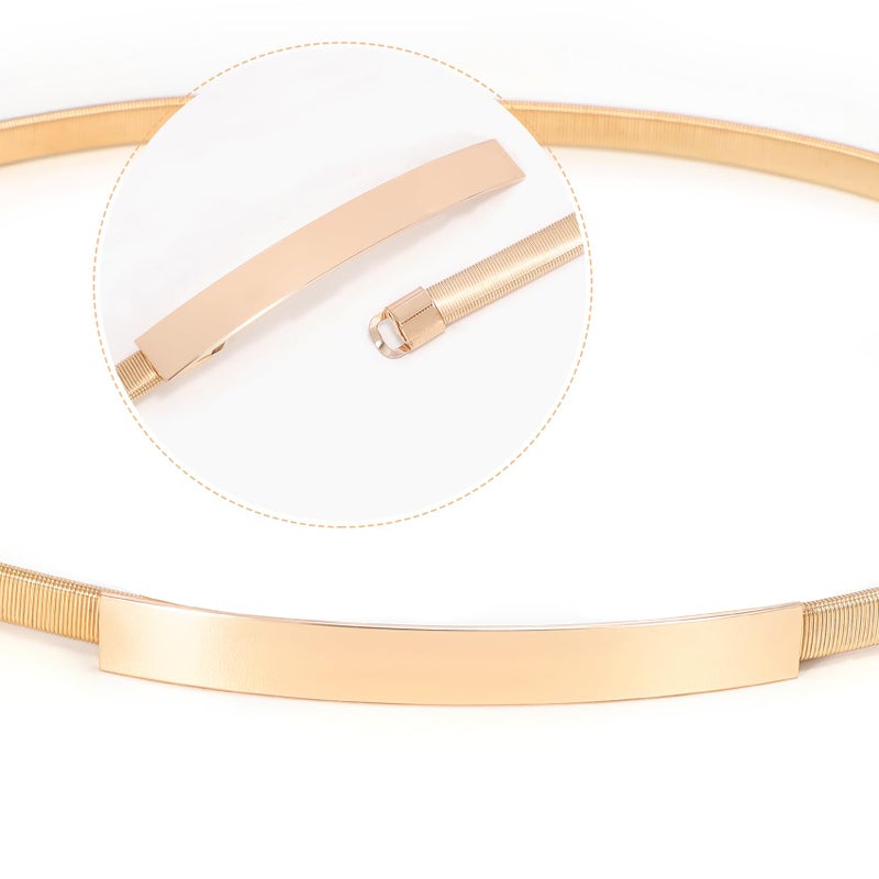 VONMELLI Skinny Elastic Metal Cinch Belt for Dress Stretch Thin Waist Belt for Women Gold Tone L - Image 3