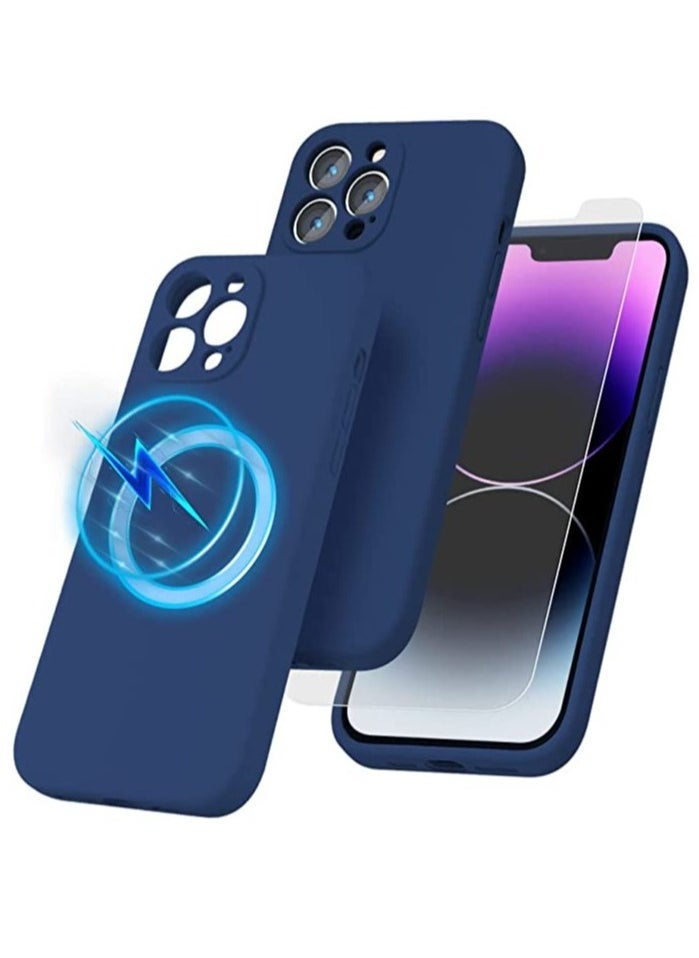 Raxoom iPhone 14 Pro Max + 2 Pack Tempered Glass Screen Protector Magsafe Case Silicone Phone Case with Microfiber Lining for iPhone 14 Pro Max 6.7 inch 2022,Blue - Image 1