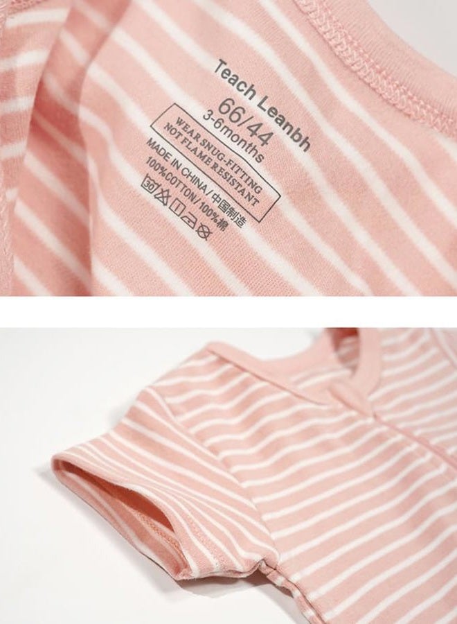 Teach Leanbh Toddler Baby Boys Girls 2-Pack Pajamas Cotton 2 Way Zipper Short Sleeve Footless Romper Sleep and Play (Green Stripe+White, 3-6 Months) - Image 3