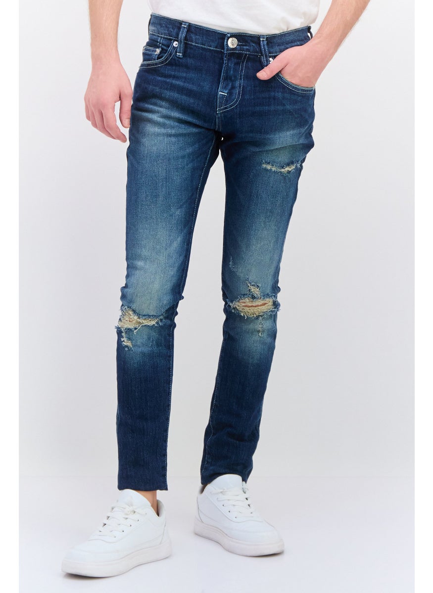 TRUE RELIGION Men Skinny Fit Ripped Denim Jeans, Blue  - Image 1