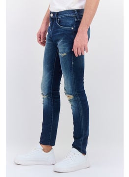 TRUE RELIGION Men Skinny Fit Ripped Denim Jeans, Blue  - Image 2