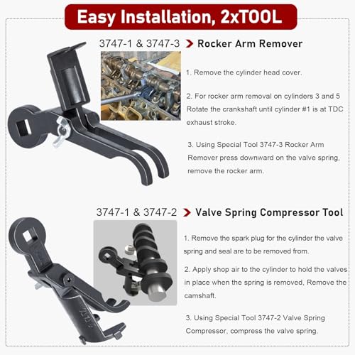Camoo Rocker Arm Remover/Installer & Valve Spring Compressor Tool for 1999-2013 Jeep, Dodge, for Chrysler with 3.7L & 4.7L Engines, 3/8 Inch Drive Replace for 3747-1 10102 8426 8387 8516A - Image 2